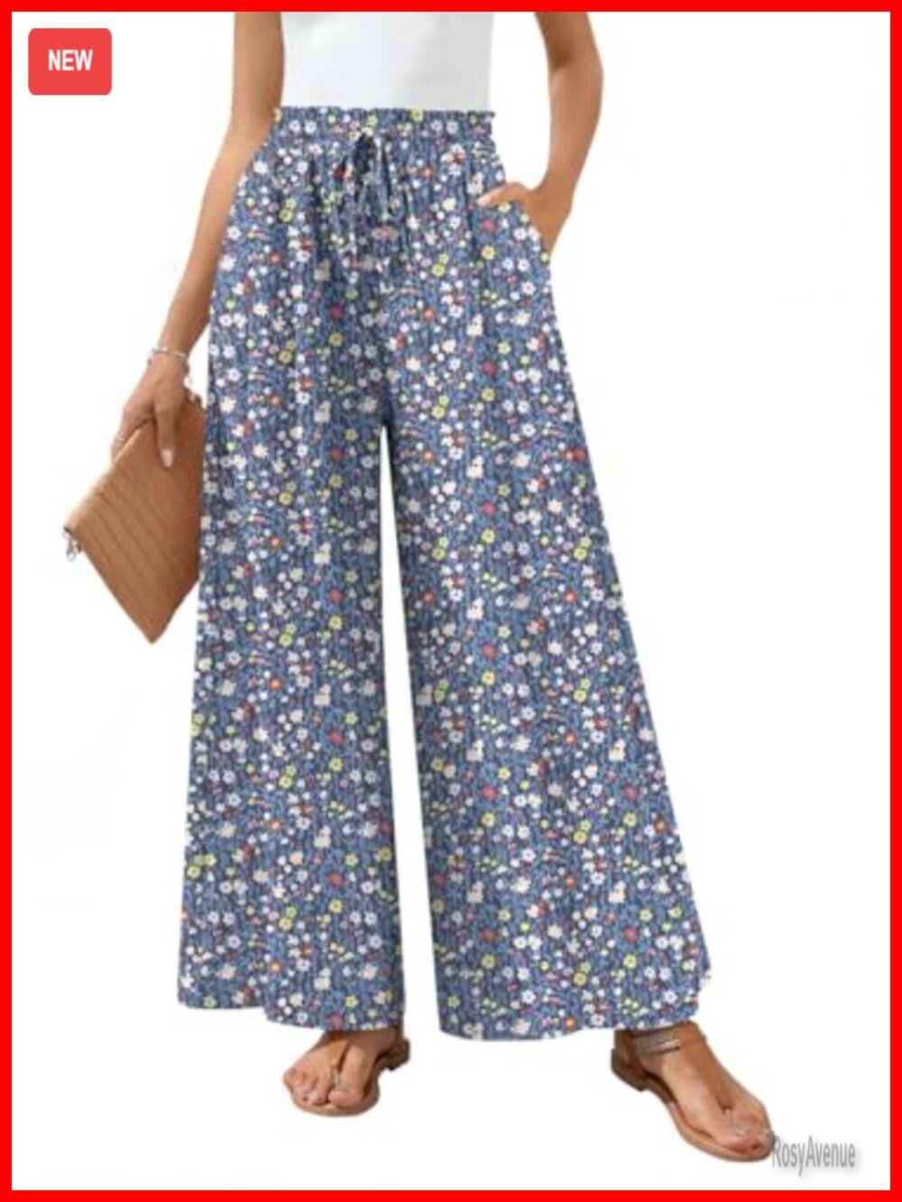 Wide Leg Palazzo Pants Flowy Gaucho Pant Elastic Waist with Pockets Plus Size